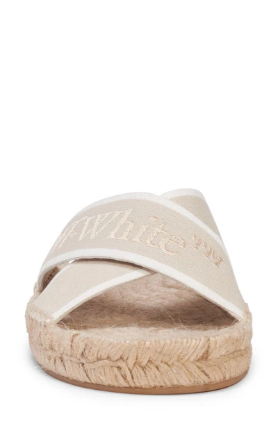 Shop Off-white Logo Cross Strap Espadrille Slide Sandal In Beige/ White