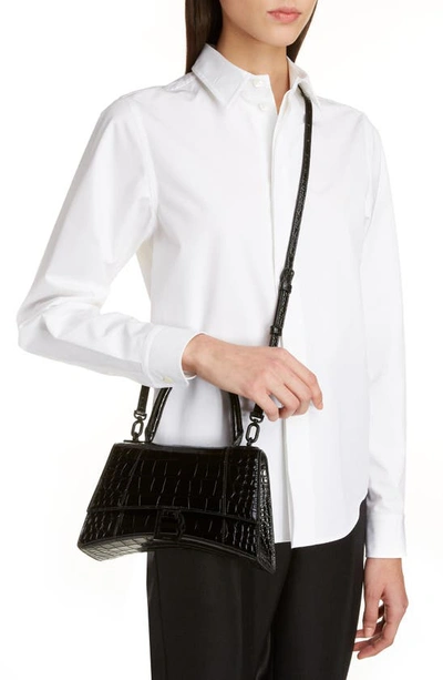 Shop Balenciaga Extra Small Hourglass Croc Embossed Leather Top Handle Bag In Black