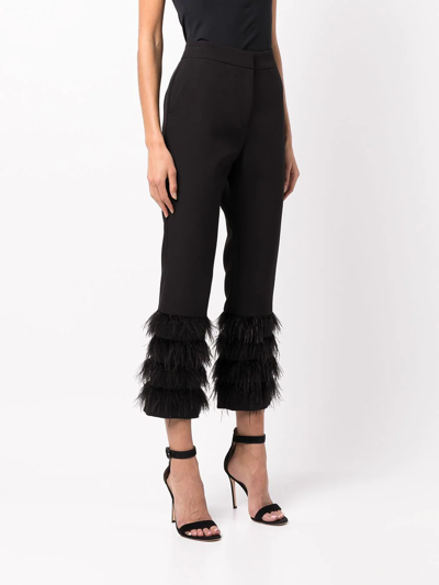 Shop Milly Valerie Feather-trim Cropped Trousers In Schwarz