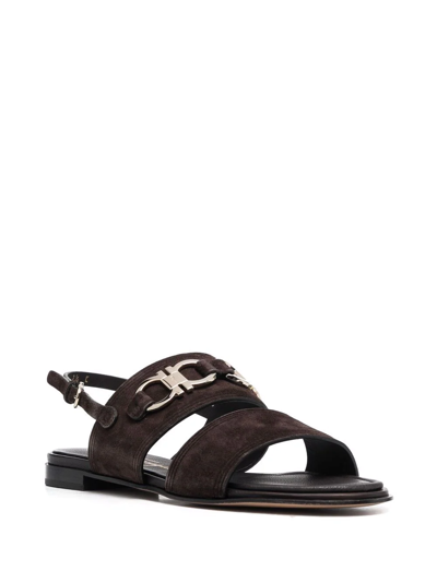 Ferragamo Gancini-plaque Suede Sandals In Braun