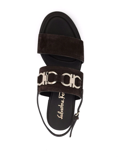 Ferragamo Gancini-plaque Suede Sandals In Braun