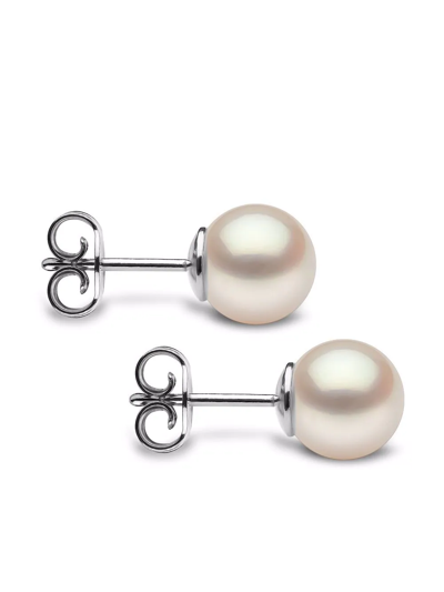 Shop Yoko London 18kt White Gold Classic 8mm Freshwater Pearl Stud Earrings In Silber