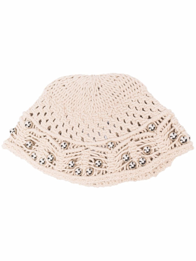 Shop Paco Rabanne Studded Crochet Hat In Nude