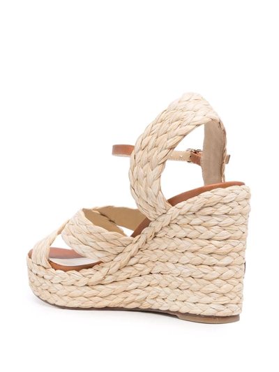 Shop Jimmy Choo Dellena 100mm Wedge Sandals In Nude