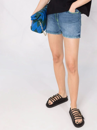 Shop Msgm Contrast-stitching Denim Shorts In Blau