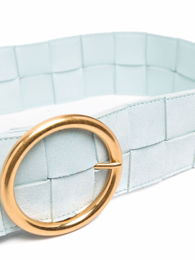 Shop Bottega Veneta Intrecciato Round-buckle Belt In Blau