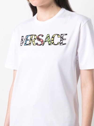 Shop Versace Logo-print Cotton T-shirt In Weiss