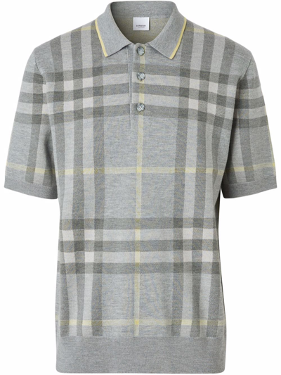 Shop Burberry Intarsia-check Polo Shirt In Grau