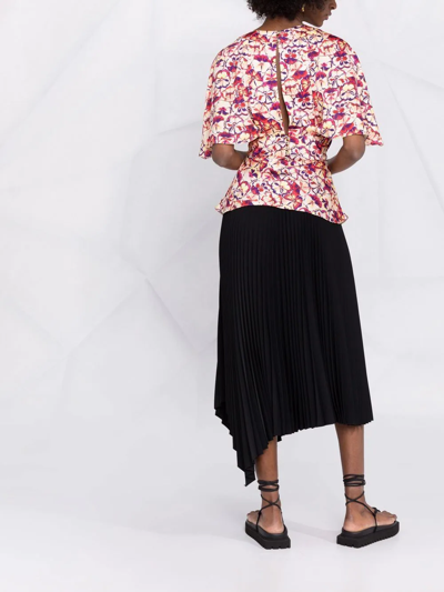 Shop Rabanne Pansy-print V-neck Draped-sleeve Blouse In Rosa