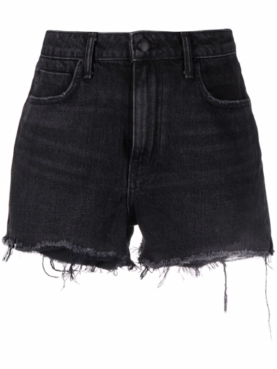 Shop Alexander Wang Logo-patch Raw-edge Denim Shorts In Grau