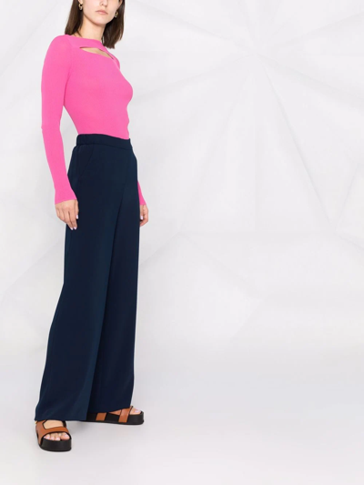 P.a.r.o.s.h Blue Pants With Wide Leg And Elastic Rear Waist In Tech Fabric Woman In Blau