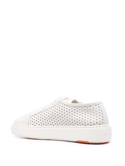 Shop Santoni Perforated Leather Low-top Sneakers In Weiss