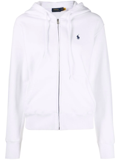 Shop Polo Ralph Lauren Logo-embroidered Hoodie In Weiss