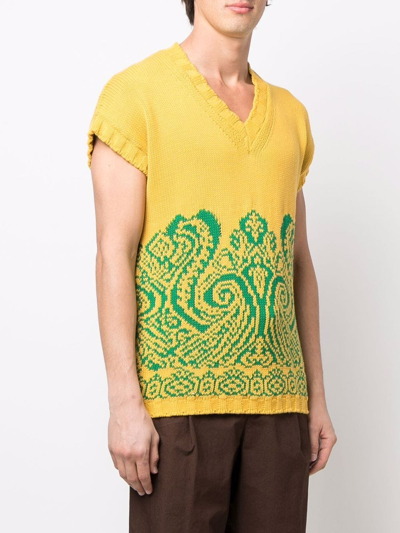 Shop Etro Intarsia-knit V-neck Vest In Gelb