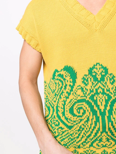Shop Etro Intarsia-knit V-neck Vest In Gelb