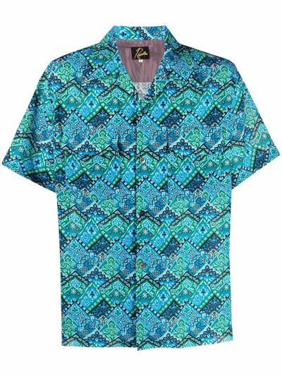 Needles Abstract-print Short-sleeved Shirt In Blue