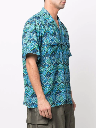 Needles Abstract-print Short-sleeved Shirt In Blue
