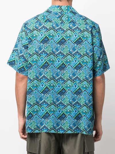Needles Abstract-print Short-sleeved Shirt In Blue