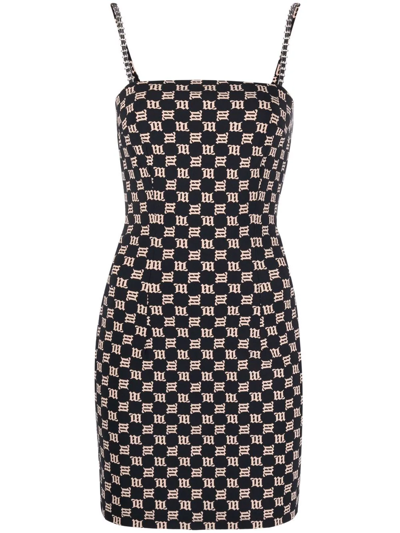 Misbhv Black & Beige Monogram Spaghetti Mini Dress In Schwarz