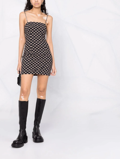 Misbhv Black & Beige Monogram Spaghetti Mini Dress In Schwarz