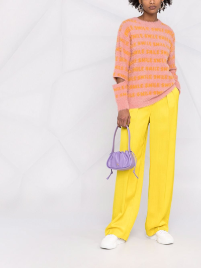 Stella Mccartney Fluffy Typographic Slash-sleeve Oversized Sweater In Rosa