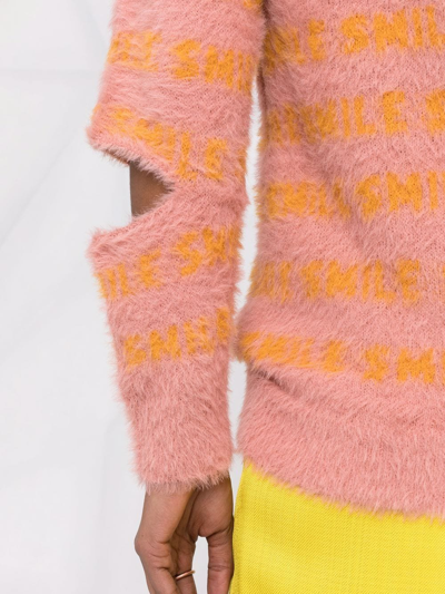 Stella Mccartney Fluffy Typographic Slash-sleeve Oversized Sweater In Rosa