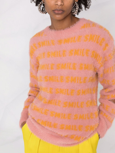 Stella Mccartney Fluffy Typographic Slash-sleeve Oversized Sweater In Rosa