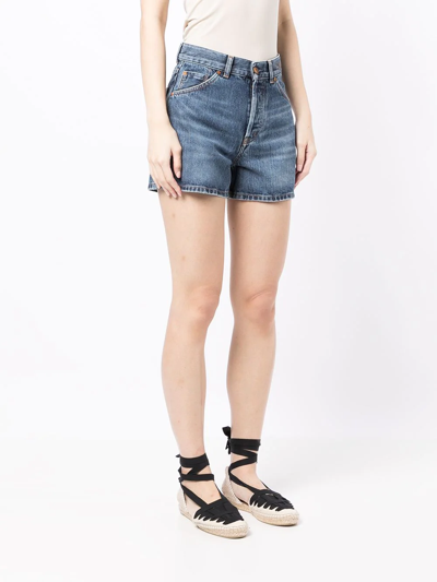 Shop Chloé Embroidered High-rise Denim Shorts In Blau