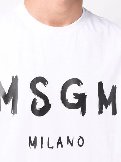Shop Msgm Logo-print Crewneck T-shirt In Weiss