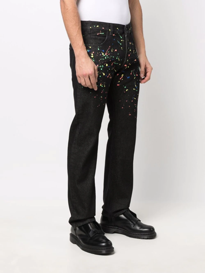 Shop Marcelo Burlon County Of Milan Paint-splatter Straight-leg Jeans In Schwarz