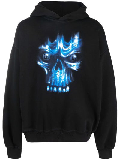 Shop Misbhv Skull Print Drawstring Hoodie In Schwarz