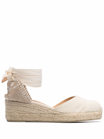 Castaã±er Woven Raffia Wedge Espadrilles In Nude