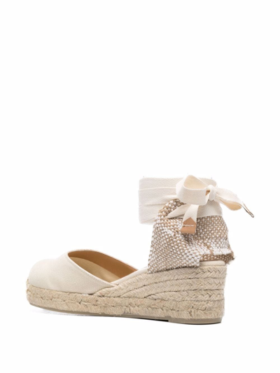 Shop Castaã±er Lace-up Wedge Espadrilles In Nude