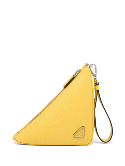 Prada Men's Leather Triangle Clutch In Gelb