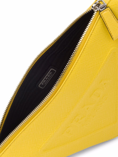 Prada Men's Leather Triangle Clutch In Gelb