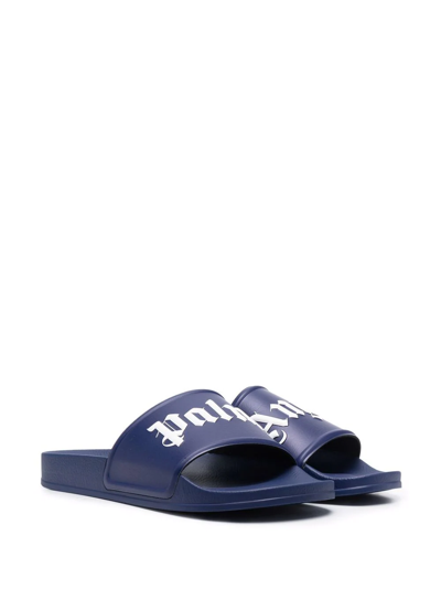 Shop Palm Angels Logo-print Sliders In Blau