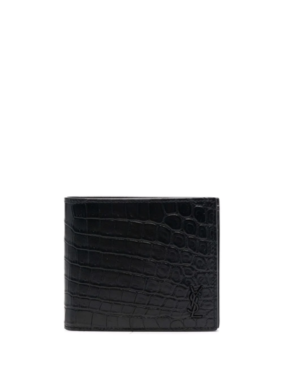 Shop Saint Laurent Crocodile-effect Bi-fold Wallet In Schwarz