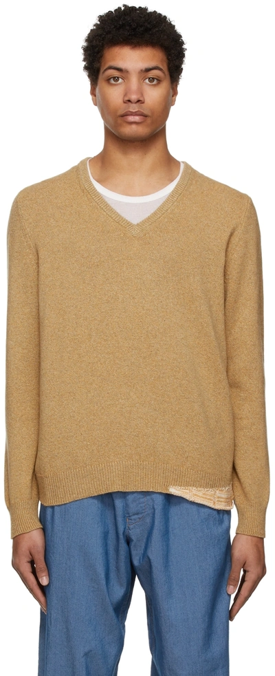 Shop Maison Margiela Beige Double Layer V-neck Sweater In 153f Beige