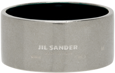 Shop Jil Sander Silver & Green Light Ring In 312 - Army Green