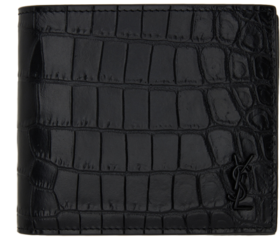 Shop Saint Laurent Black Croc Monogram Bifold Wallet In 1000 Black