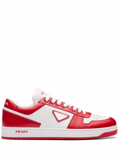 Shop Prada Men's Red Leather Sneakers