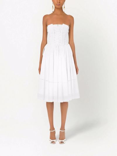 Dolce & Gabbana Cotton Stretch Strapless Corset Dress In White