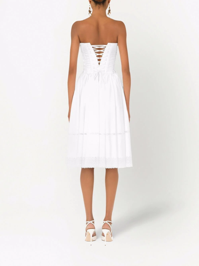Dolce & Gabbana Cotton Stretch Strapless Corset Dress In White