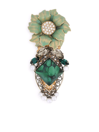 Shop Dolce & Gabbana Floral-motif Rhinestone-embellished Brooch In Gold