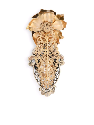 Shop Dolce & Gabbana Floral-motif Rhinestone-embellished Brooch In Gold