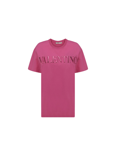 Cotton Crewneck T-shirt With Vltn Print for Man in Pink Pp