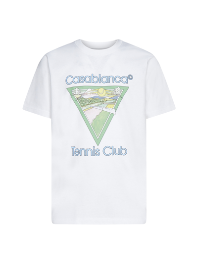 Shop Casablanca T-shirt In White Jersey Tennis Club Icon