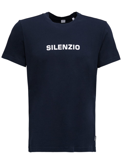 Shop Aspesi Blue Cotton T-shirt With Silenzio Font Print