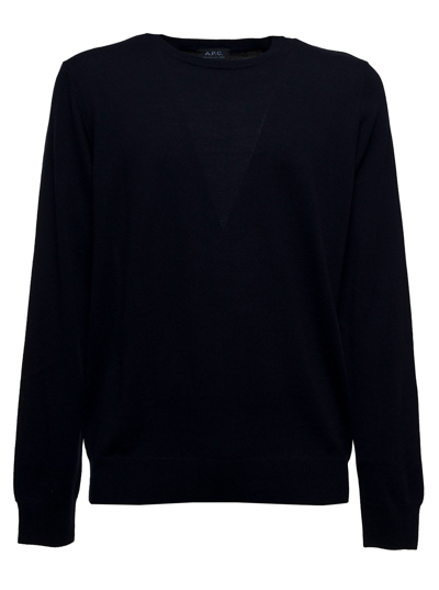 Shop Apc Blue Wool Crew Neck Sweater