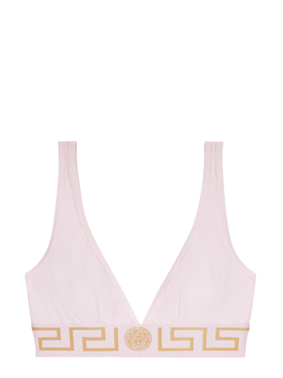 Shop Versace Bralette With Greek Border In Rosa